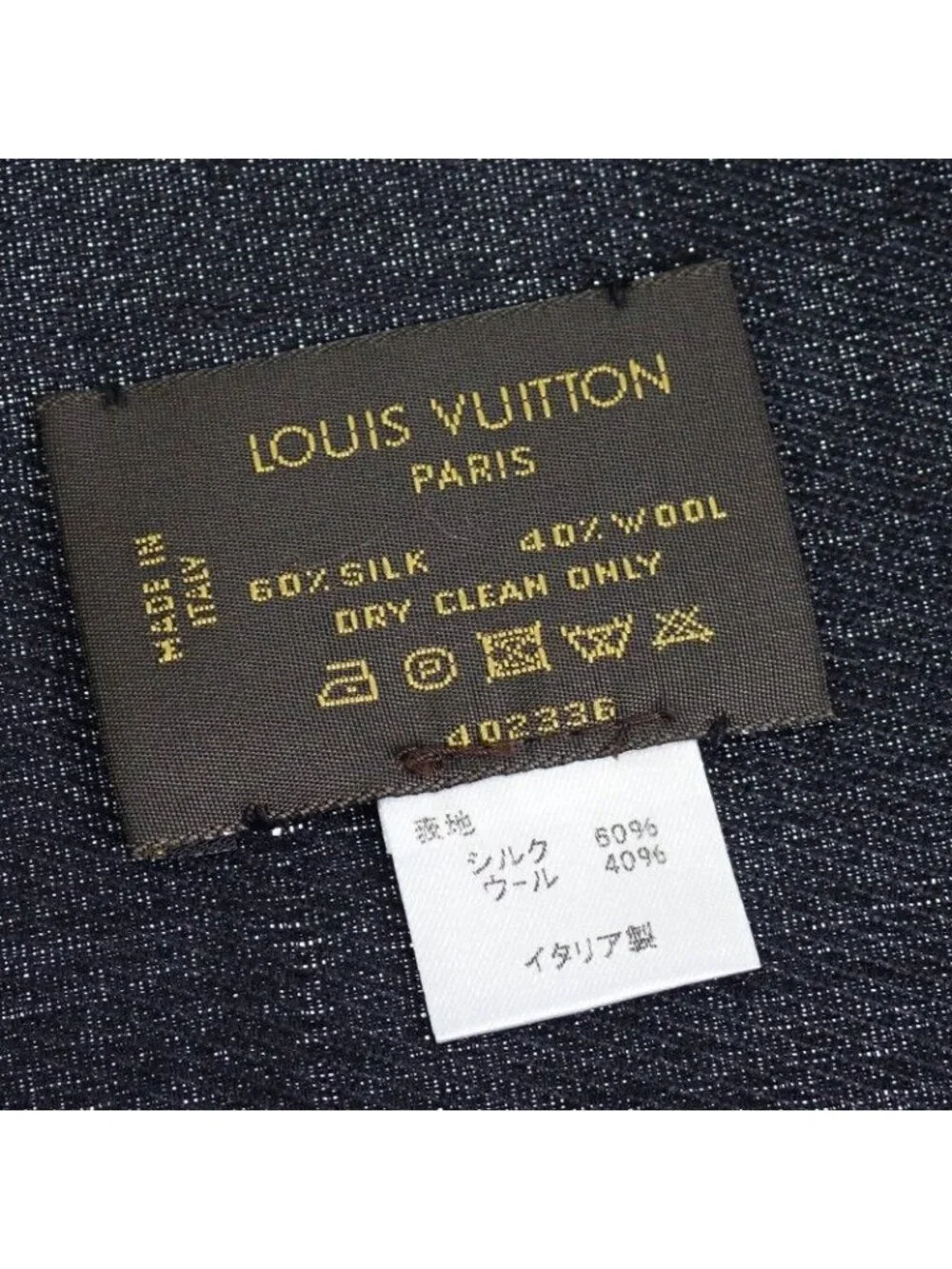 Louis Vuitton Shawl Monogram Wool Silk Black Scarf